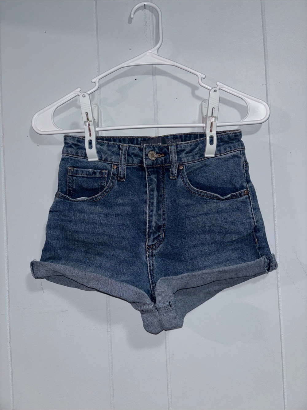 High-Waist Rolled Hem Denim Shorts